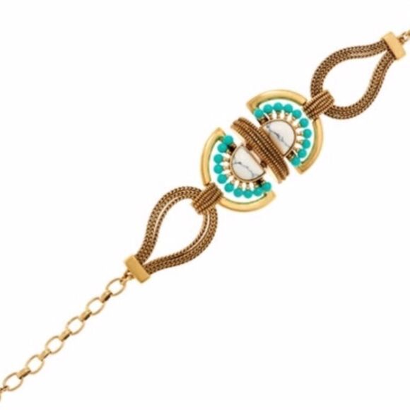 🎃 Stella & Dot Totem Bracelet Gold Turquoise Howlite Statement Jewelry - Picture 3 of 5